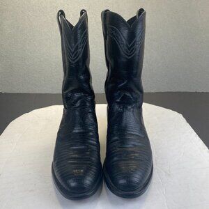 Justin Style # L 3112 Roper Boots Black Teju Lizard Women's Size 8 1/2 B USA